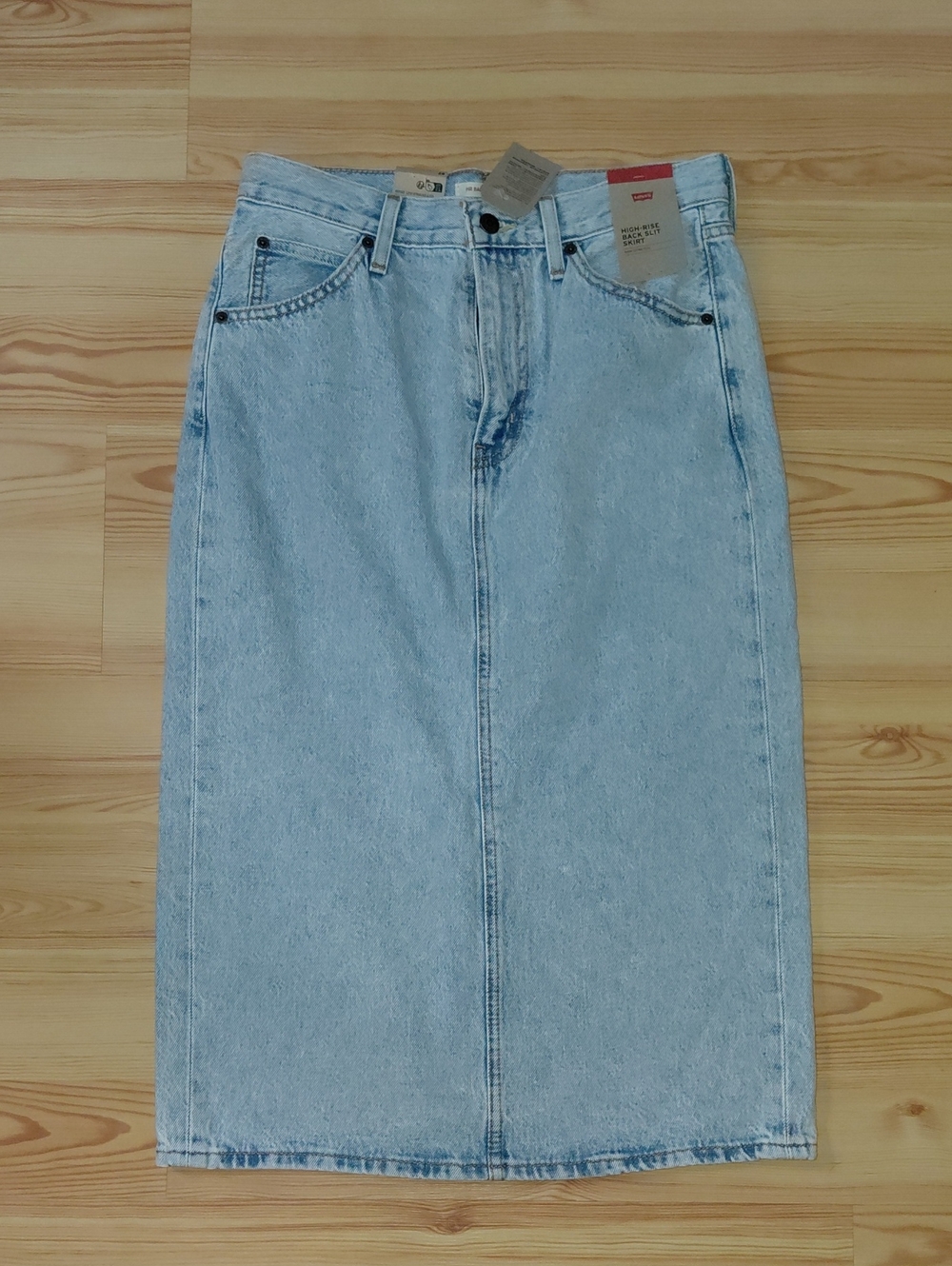 Levi's Light Blue High-Rise Back Slit Denim Skirt- NWT, Size 28- Intense Subject